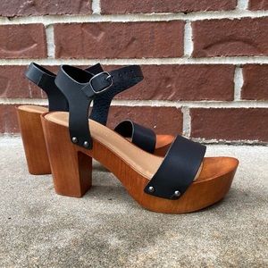Black & Brown Block Heel Platform Sandal | Sz. 7